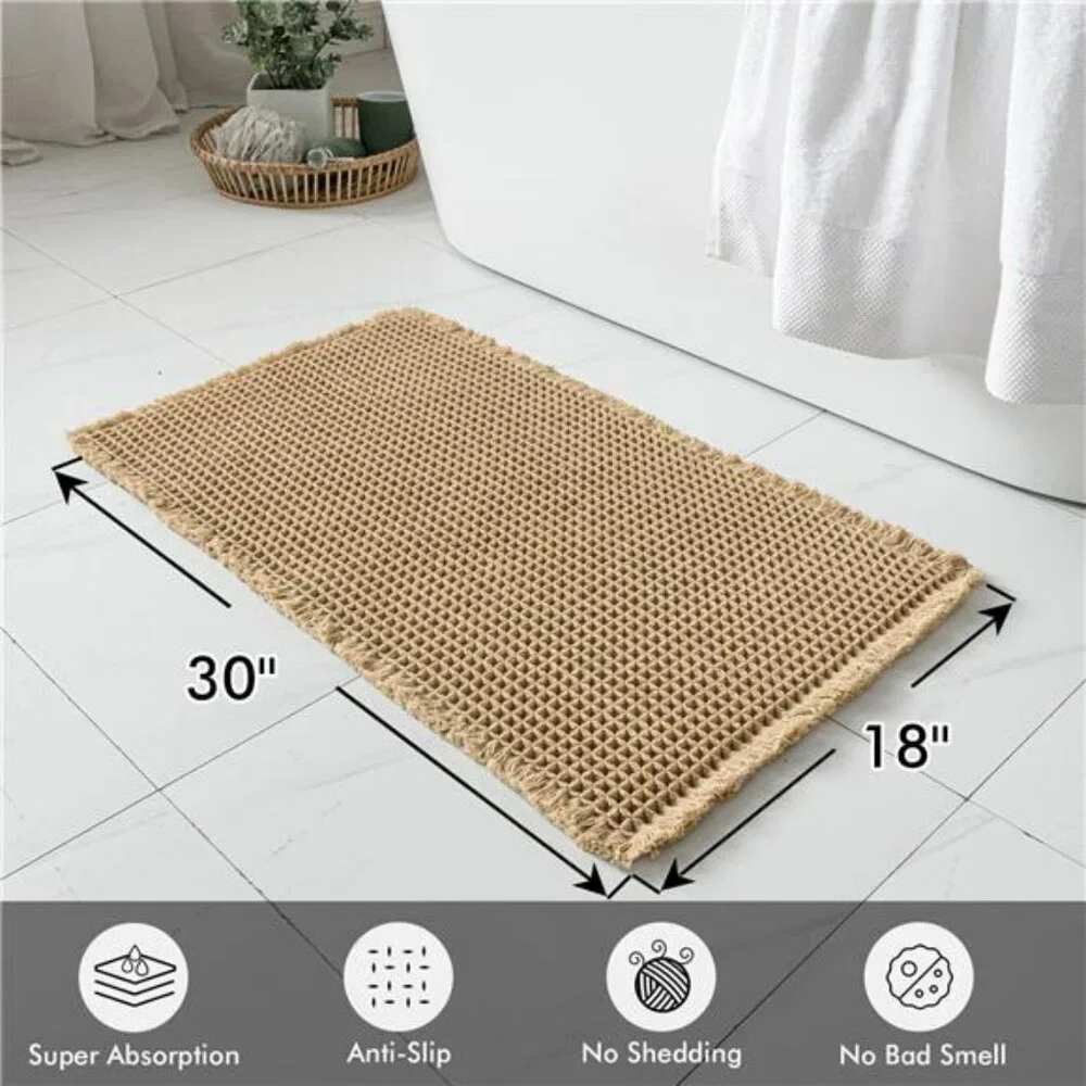 Set of 2 brown waffle bath mats non slip absorbent washable bathroom rugs 18x30